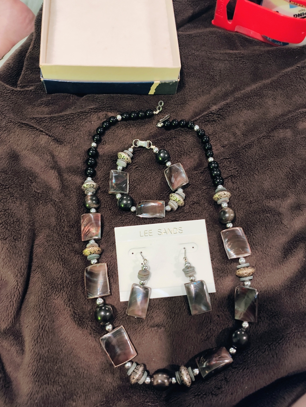 Lee Sands Black and Iridescent Beaded Necklace Set